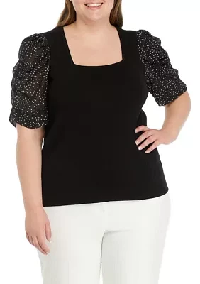 Plus Elbow Sleeve Woven Top