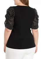 Plus Elbow Sleeve Woven Top