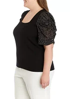 Plus Elbow Sleeve Woven Top