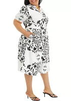 Plus Short Sleeve Split Neck Cotton Dress