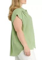 Plus Cap Sleeve Collar Blouse