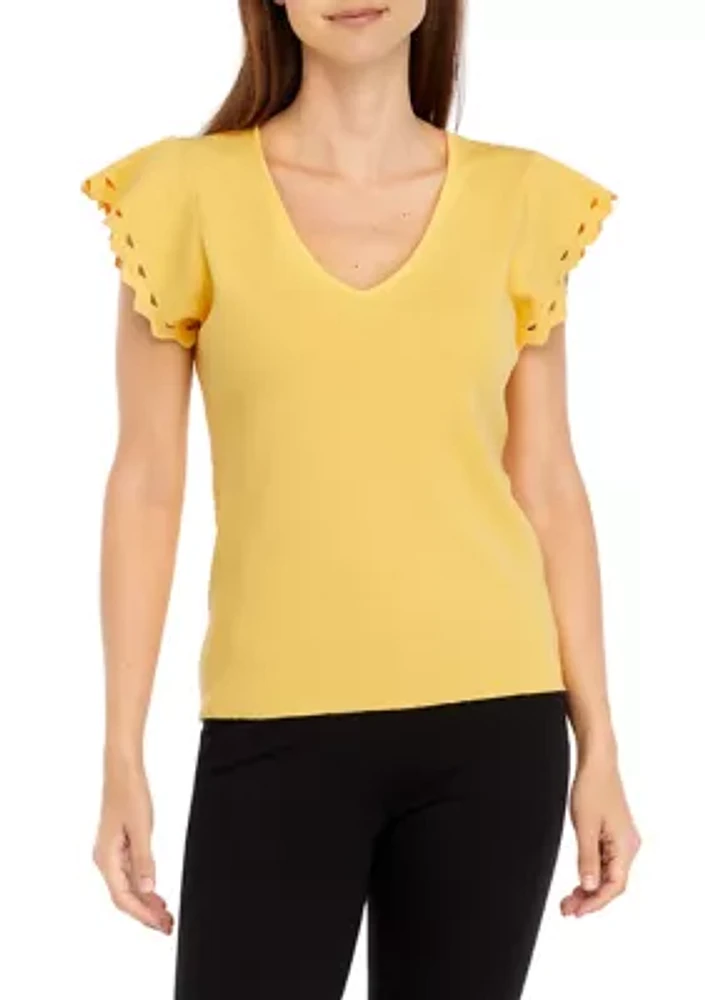 Women's Scallop Cut Out Short Sleeve Sweater