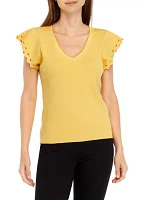 Women's Scallop Cut Out Short Sleeve Sweater