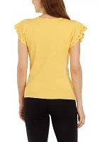 Women's Scallop Cut Out Short Sleeve Sweater