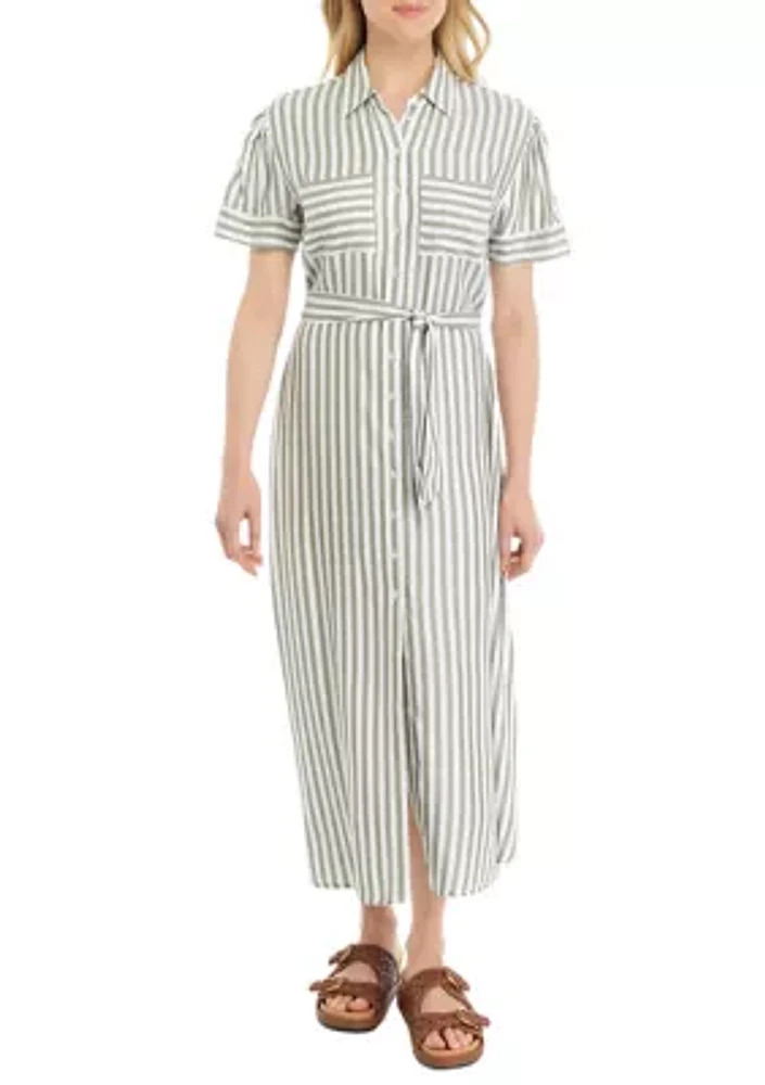 Women's Stripe Tie Waist Shirtdress