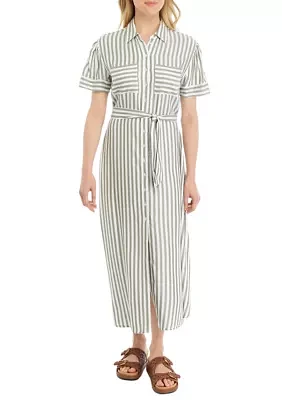 Women's Stripe Tie Waist Shirtdress