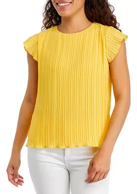 Petite Flutter Sleeve Crew Neck Blouse