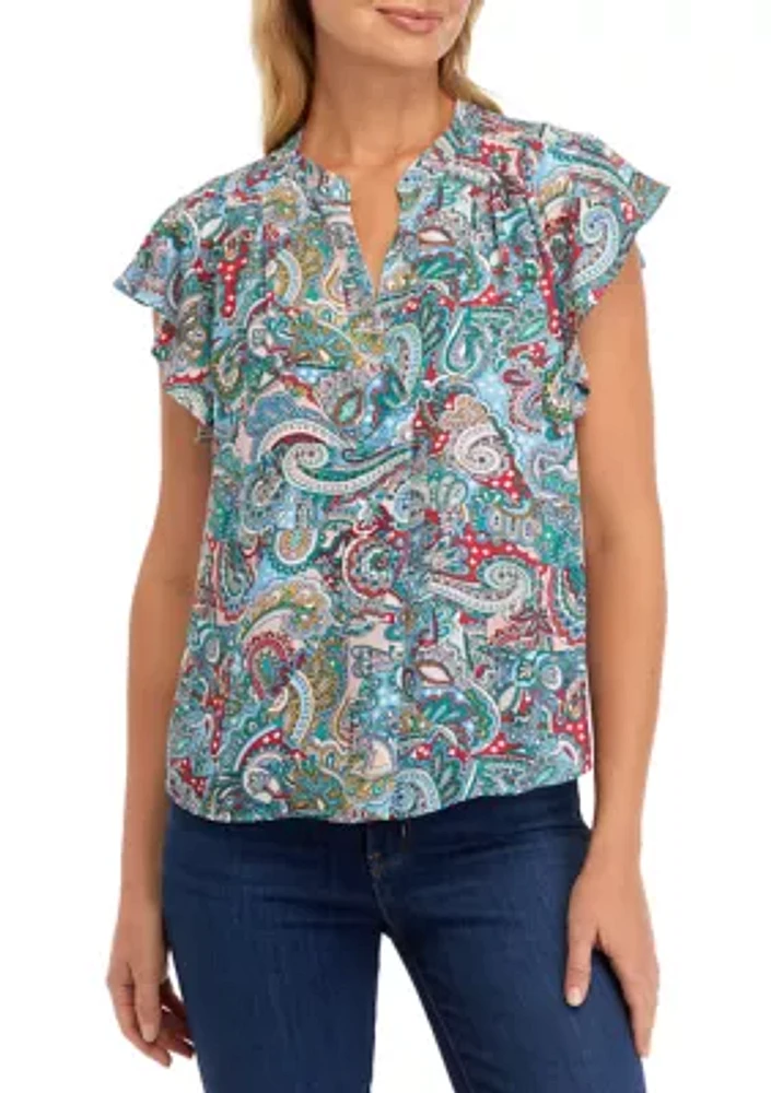 Women's Flutter Sleeve Paisley Print Blouse