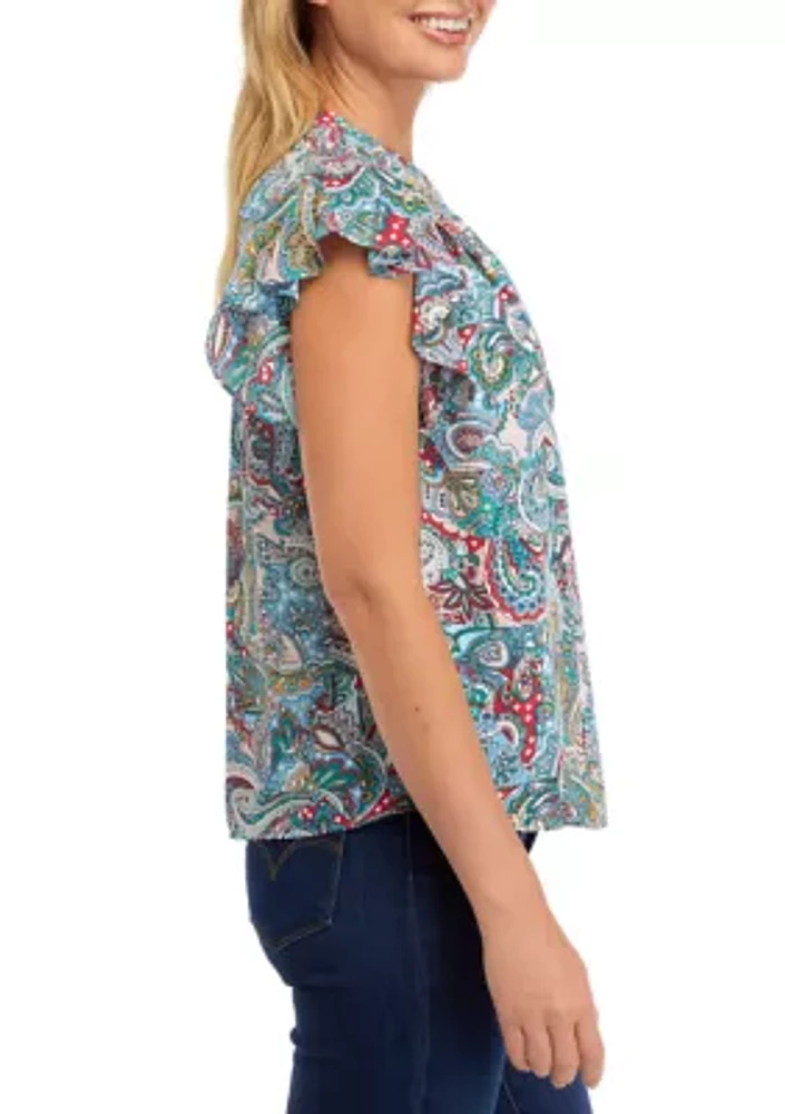 Women's Flutter Sleeve Paisley Print Blouse