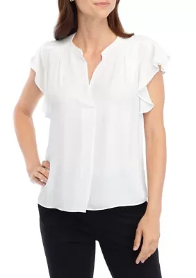 Women's Flutter Sleeve Solid Blouse