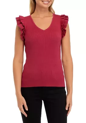 Women's Ruffle Sleeve V-Neck Sweater