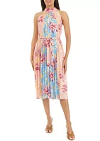 Women's Pleated Mix Print Halter Dress