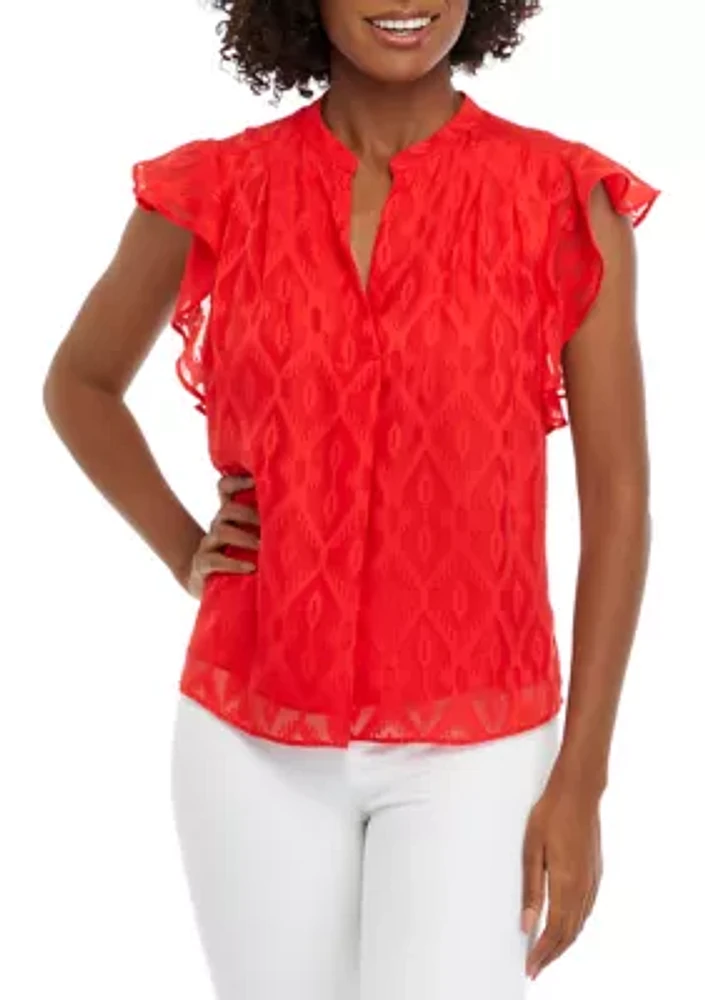 Women's Textured Flutter Sleeve Blouse