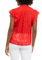 Women's Textured Flutter Sleeve Blouse