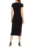 Women's Short Sleeve Ribbed Midi Dress