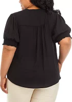 Plus Elbow Sleeve Split Neck Blouse