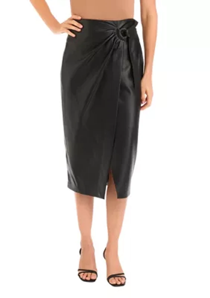 Women's Vegan Leather Midi Wrap Skirt