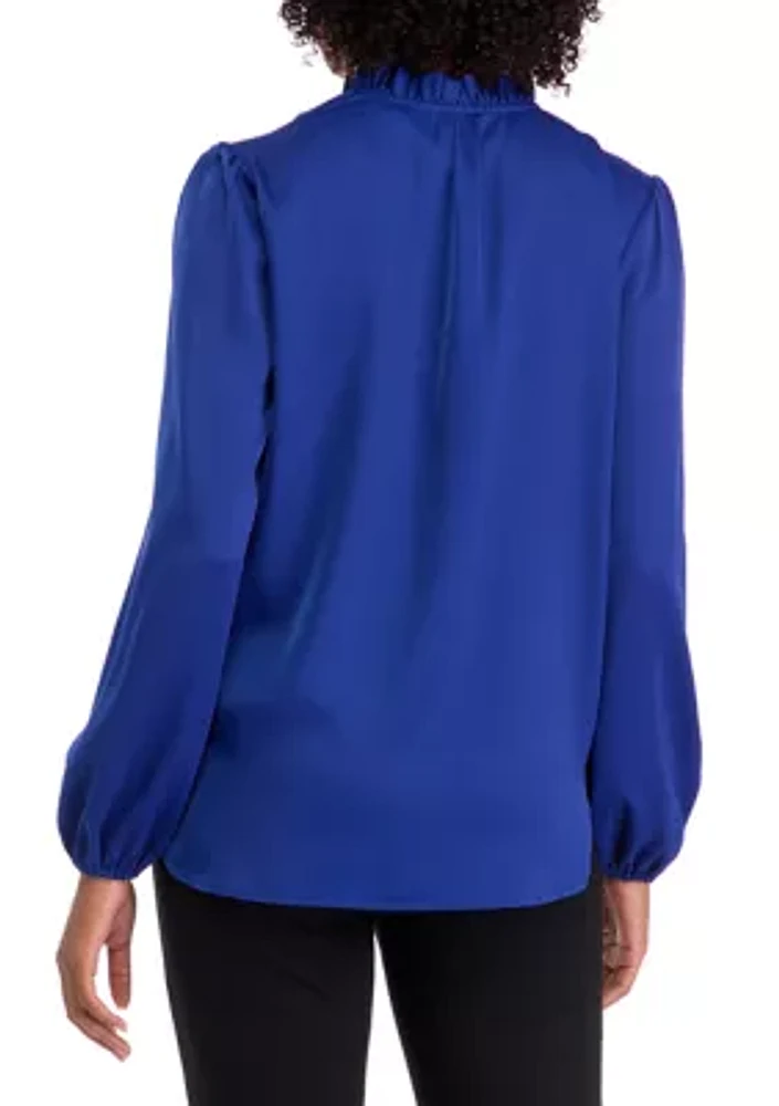 Women's Blouson Sleeve V-Neck Blouse