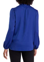 Women's Blouson Sleeve V-Neck Blouse