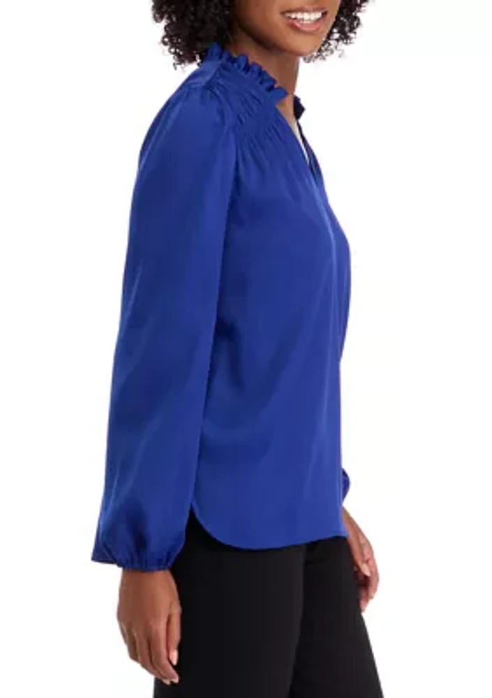 Women's Blouson Sleeve V-Neck Blouse