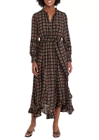 Women's Long Sleeve Button Down Printed Maxi Dress