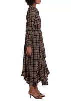 Women's Long Sleeve Button Down Printed Maxi Dress