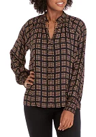 Women's Long Sleeve Split Neck Smocked Blouse