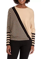 Women's Dolman Sleeve Diagonal Stripe Sweater