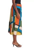 Women's Artistic Blocks Printed Pleated Midi Skirt