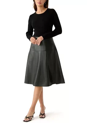 Women's Ribbed Knit Bodice to Leather Skirt Dress