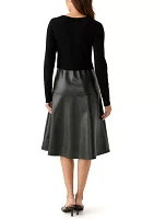 Women's Ribbed Knit Bodice to Leather Skirt Dress