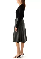 Women's Ribbed Knit Bodice to Leather Skirt Dress