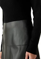 Women's Ribbed Knit Bodice to Leather Skirt Dress