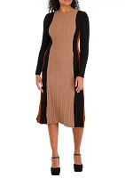 Women's Veritcal Color Blocked Ribbed Knit Dress