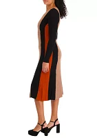 Women's Veritcal Color Blocked Ribbed Knit Dress