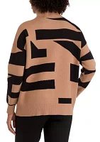 Women's Long Sleeve Abstract Pattern Mock Neck Pullover Sweater