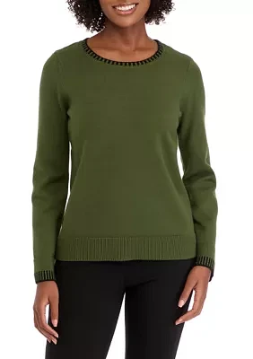 Women's Long Sleeve Crew Neck Whipstitch Top