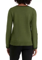 Women's Long Sleeve Crew Neck Whipstitch Top