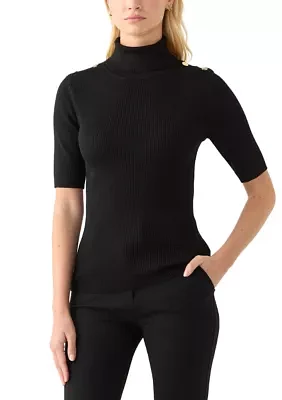 Women's Elbow Sleeve Turtleneck Ribbed Sweater