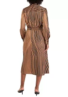 Women's Long Sleeve Printed Button Front Shirtdress