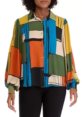 Women's Artistic Color Blocked Printed Blouse