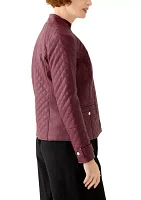 Women's Vegan Leather Long Sleeve Open Front Quilted Jacket