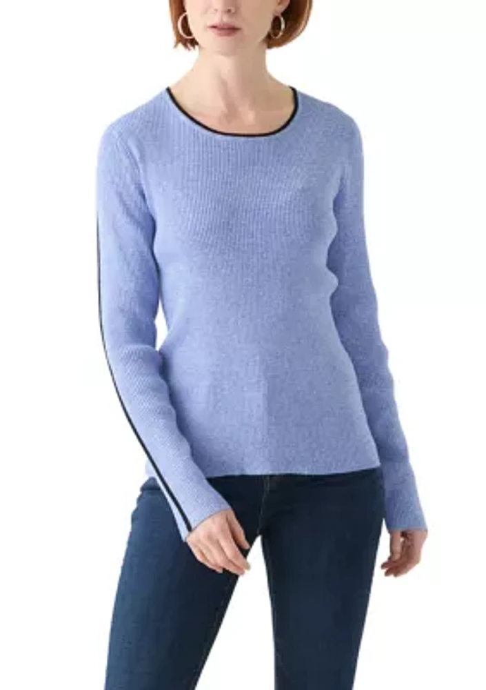 Women's Long Sleeve Crew Neck Sweater with Contrast Trim