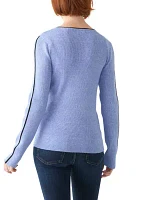 Women's Long Sleeve Crew Neck Sweater with Contrast Trim