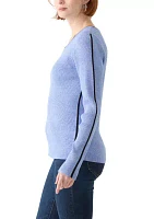 Women's Long Sleeve Crew Neck Sweater with Contrast Trim