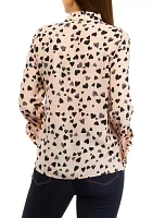 Women's Long Sleeve Ruffle Heart Print Blouse