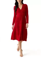 Women's Long Sleeve Ribbed Faux Wrap Dress