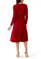 Women's Long Sleeve Ribbed Faux Wrap Dress