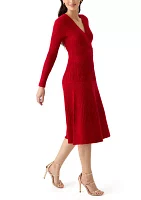 Women's Long Sleeve Ribbed Faux Wrap Dress