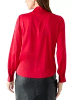 Women's Long Blouson Sleeve Mock Neck Top